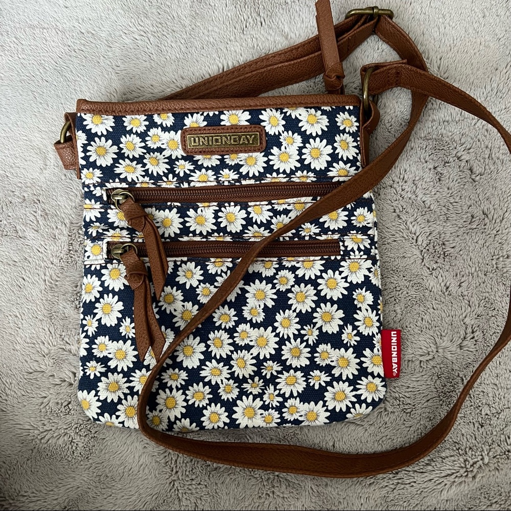 Unionbay Navy Daisy Crossbody Bag with Tan Trim